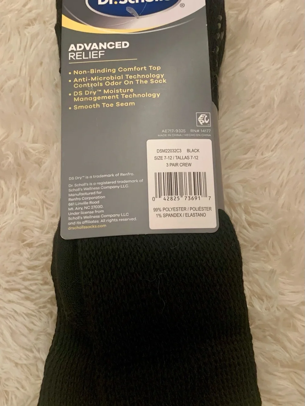 Dr. Scholl's Black Men's Crew Grip Athletic Socks - 3 Pair